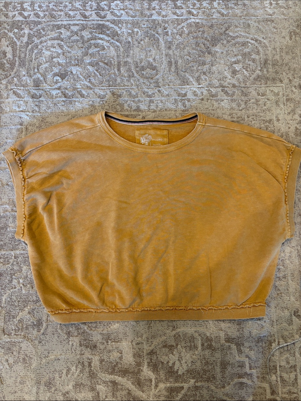 Pilcro Cropped Short Sleeve Sweatshirt in Mustard - Picture 3 of 7